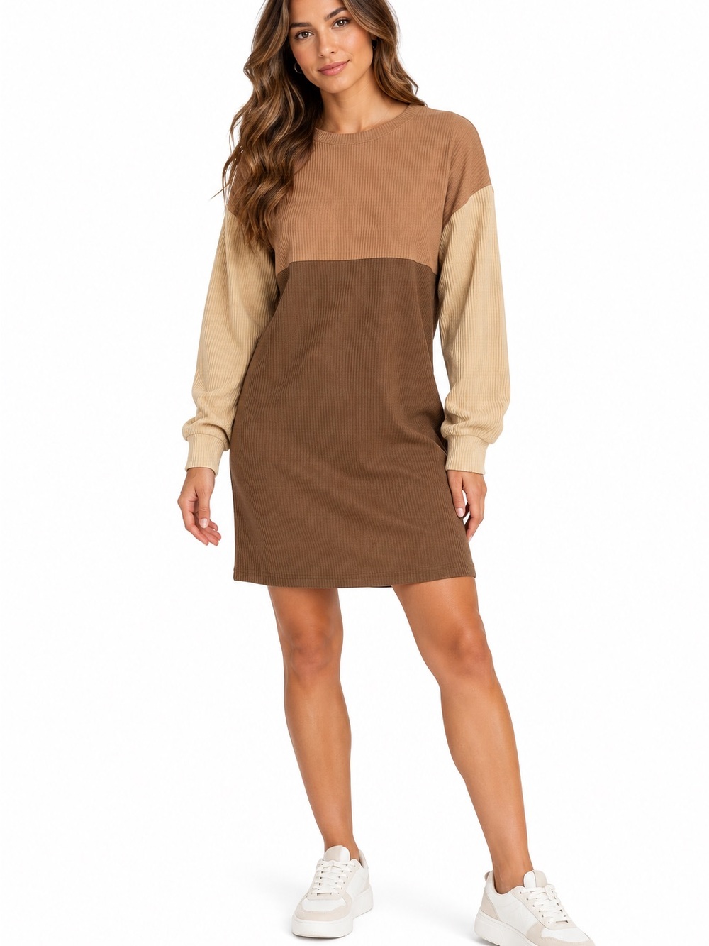 WIHOLL Womens Long Sleeve Dress Loose Fit Casual Crewneck Flowy Mini Dresses